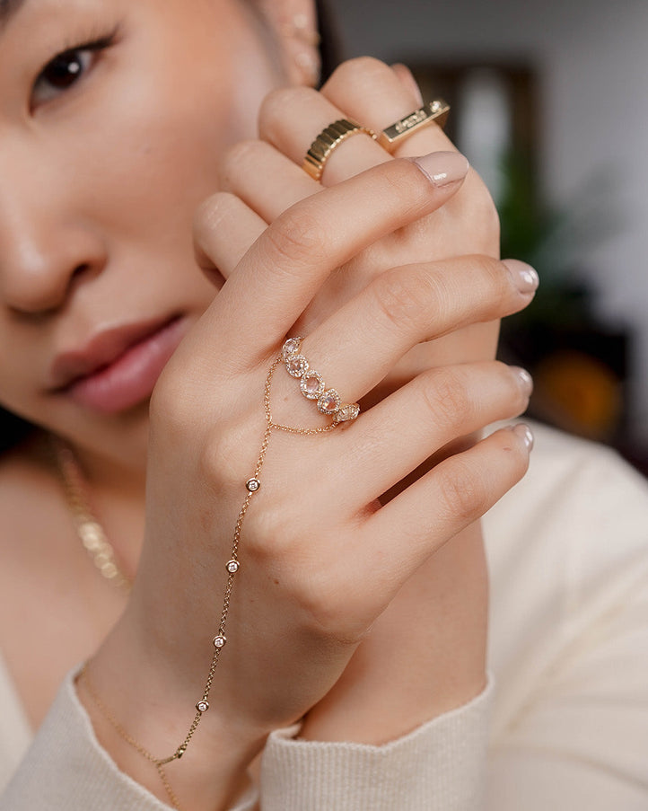 Zoe Lev 14K Gold Multiple Bezel Diamond Hand Chain