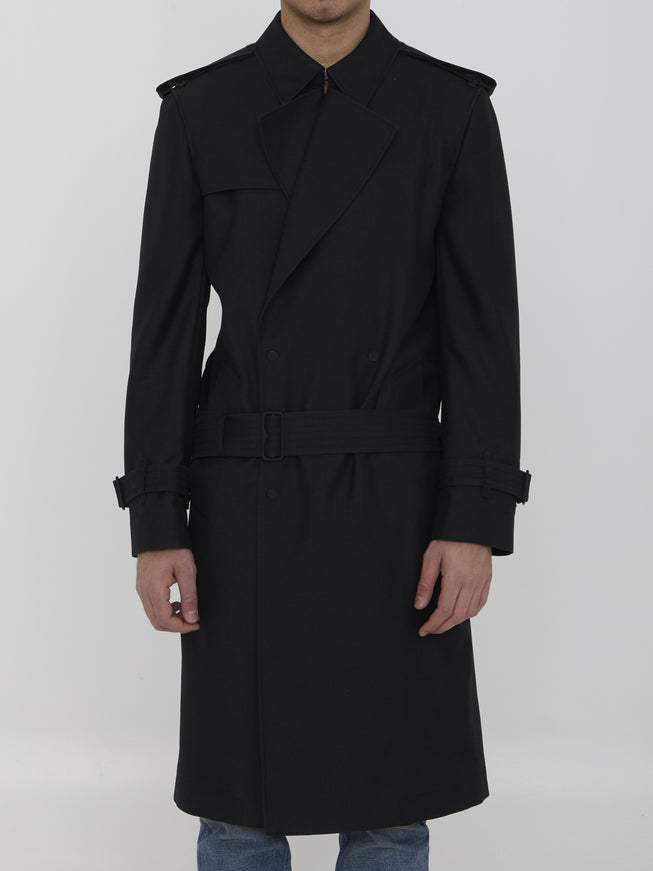 Burberry Long Trench Coat In Silk Blend