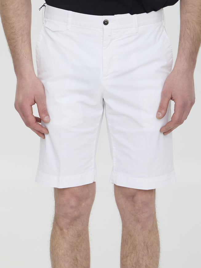 Pt Torino white cotton Bermuda shorts front view