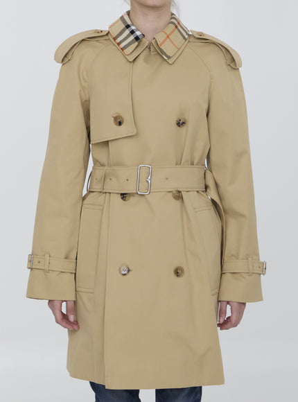 a woman in a trench coat standing in front of a white background