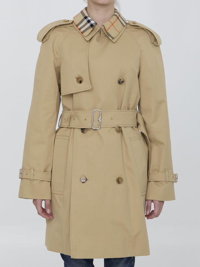 a woman in a trench coat standing in front of a white background