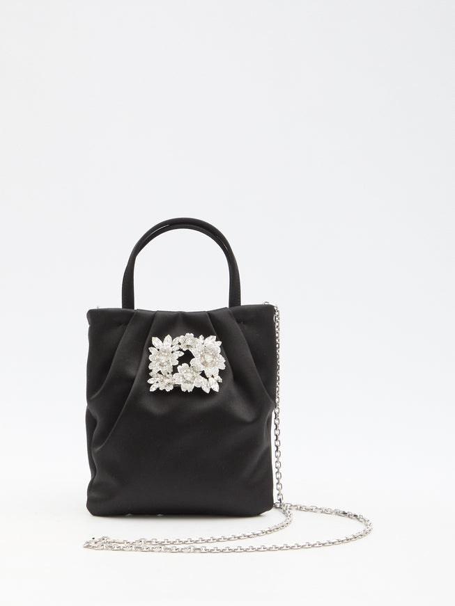 Roger Vivier Pocket Bouquet Crystal-Embellished Satin tote