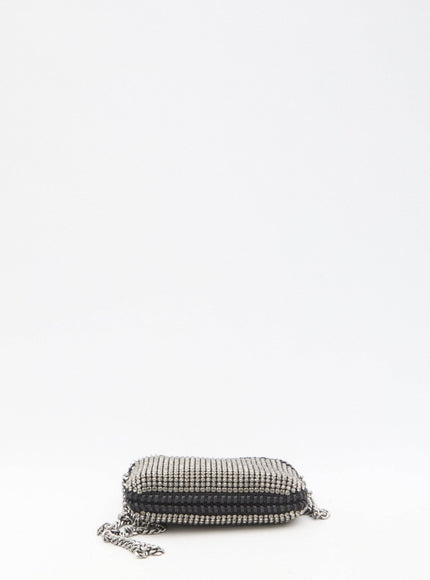 a black and white checkered purse on a white background