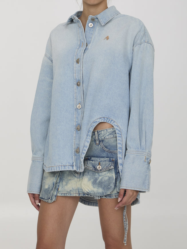 The Attico denim shirt, oversized fit, angled front view