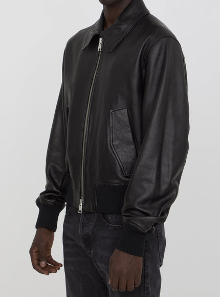 Ami Paris Leather Jacket In Black