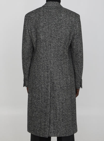 Lardini Herringbone Coat back view, double-breasted closure