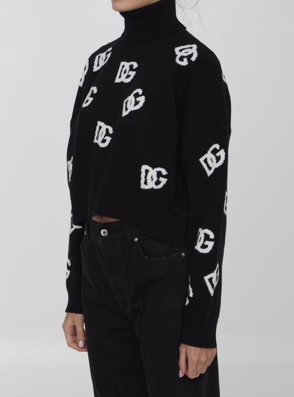 Dolce & Gabbana black turtleneck sweater with DG logo side view