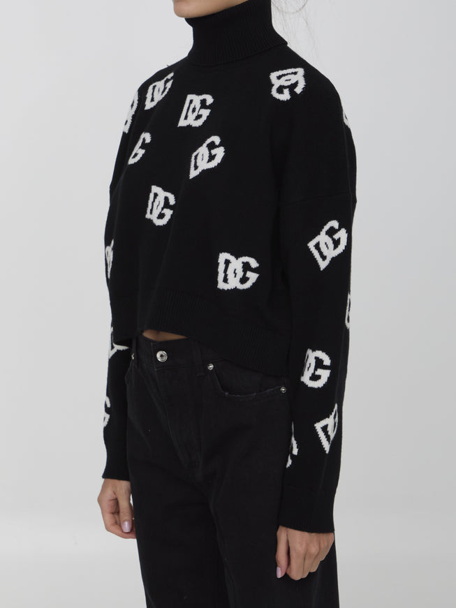 Dolce & Gabbana black turtleneck sweater with DG logo side view