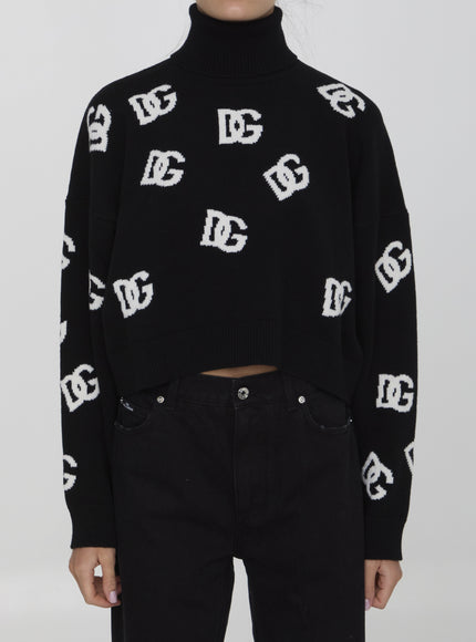 Dolce & Gabbana black turtleneck sweater with DG logo front view