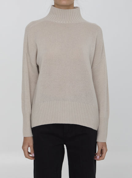 Allude Cashmere Jumper front view, beige turtleneck