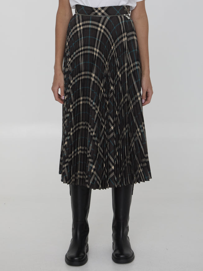 Burberry Black Check Pleated Skirt