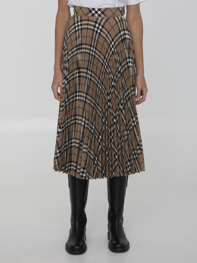 Burberry Check Wool-Blend Pleated Midi-Skirt