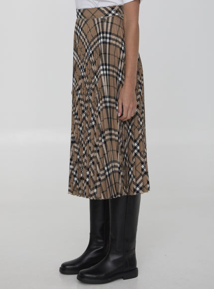 Burberry Check Wool-Blend Pleated Midi-Skirt