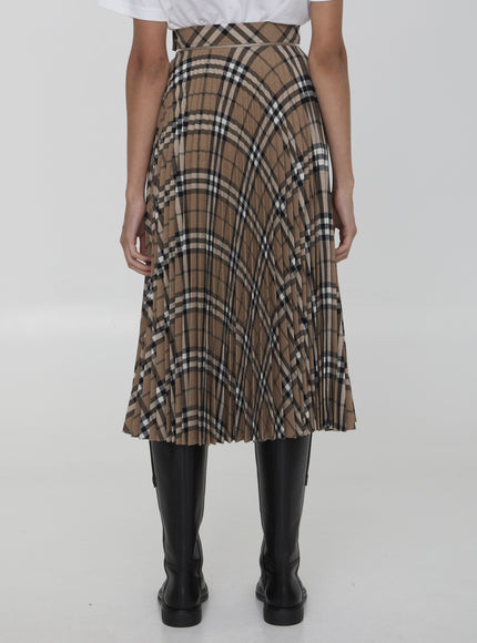 Burberry Check Wool-Blend Pleated Midi-Skirt