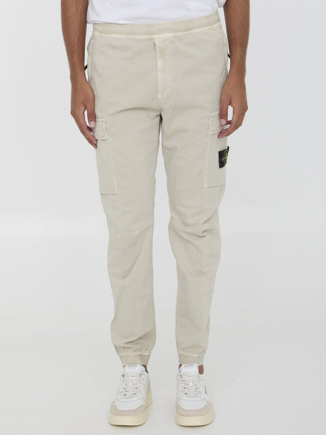 Stone Island Tapered Pants In Cotton Beige