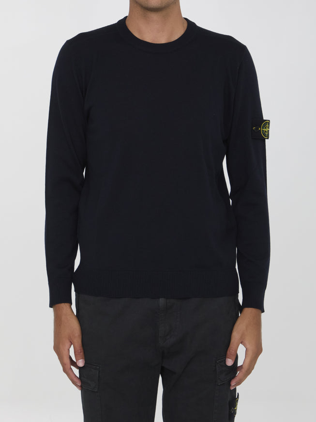 Stone Island Wool Sweater In Navy Blue