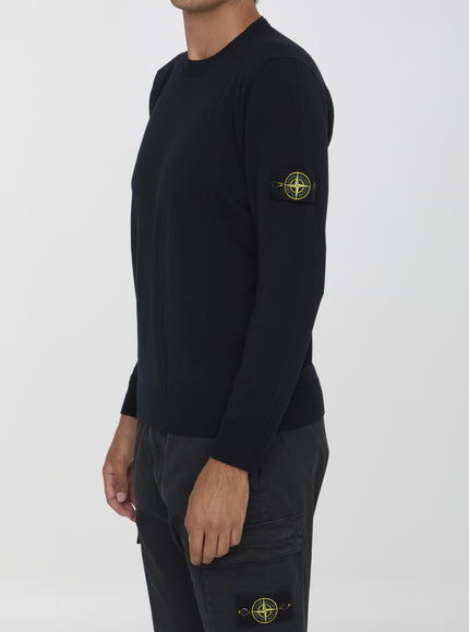 Stone Island Wool Sweater In Navy Blue