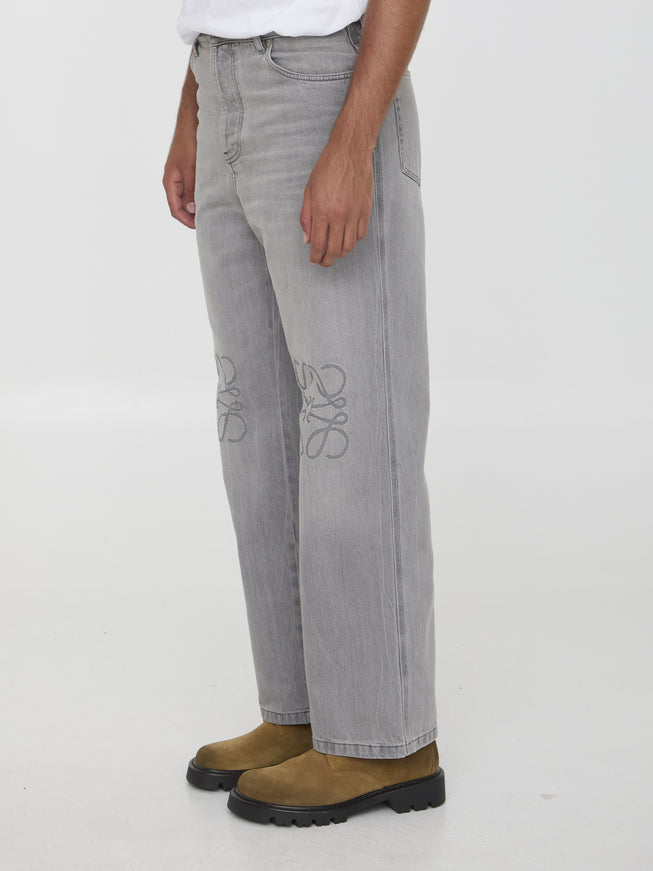 Loewe Anagram Baggy Jeans In Gray