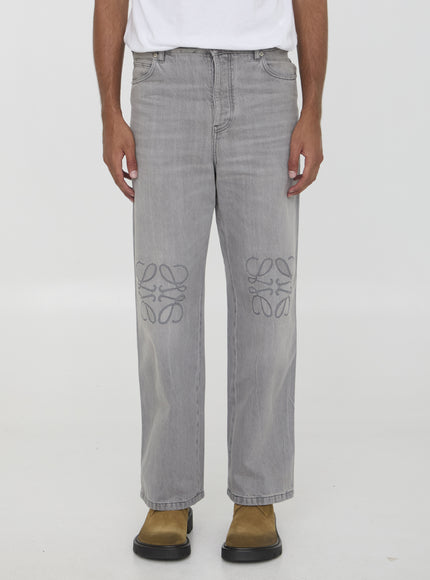 Loewe Anagram Baggy Jeans In Gray