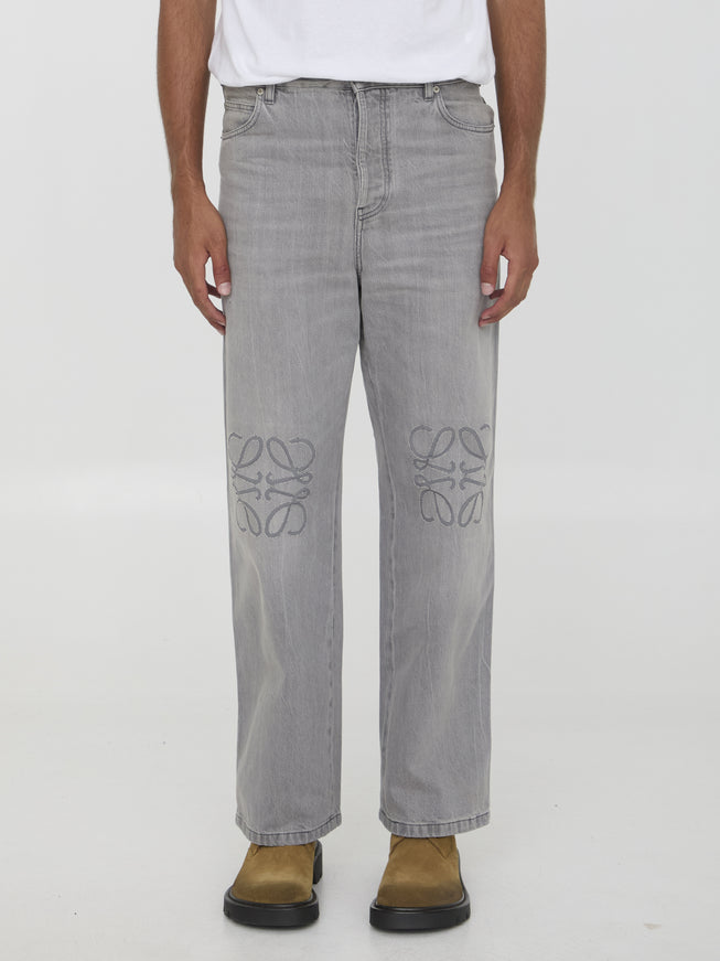 Loewe Anagram Baggy Jeans In Gray