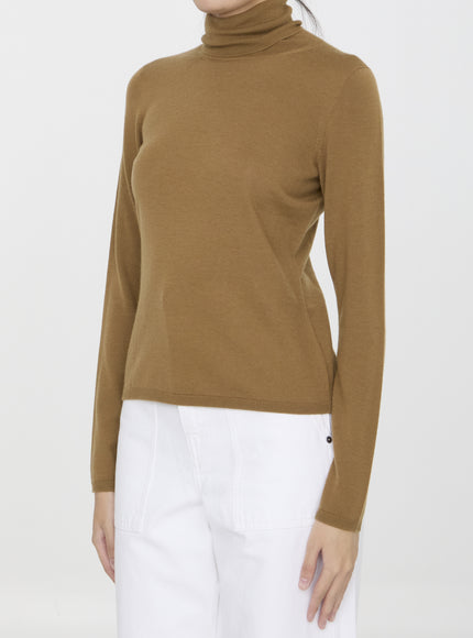 Max Mara Veloce Sweater in camel cashmere, angled front view