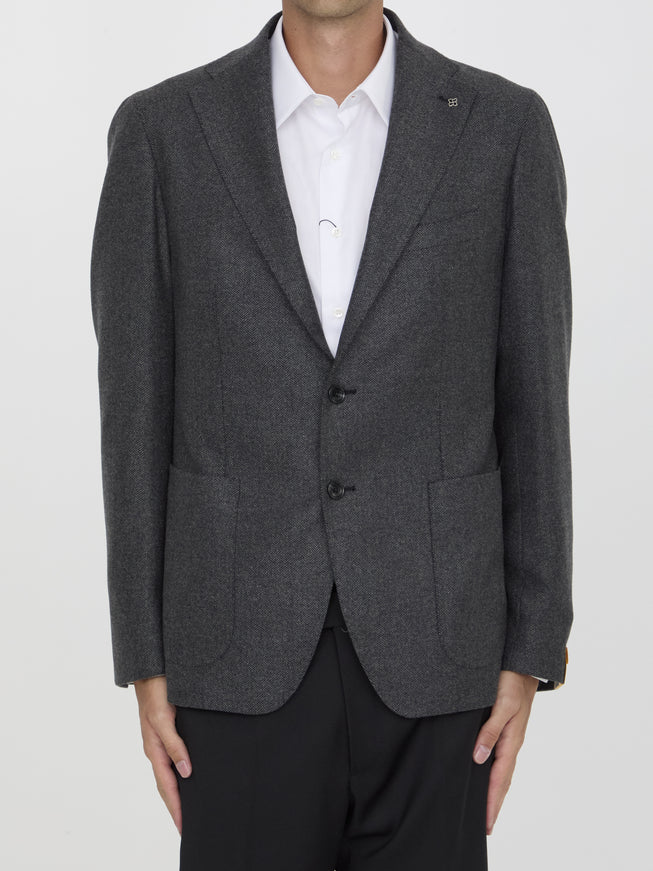 Tagliatore grey herringbone virgin wool jacket front view