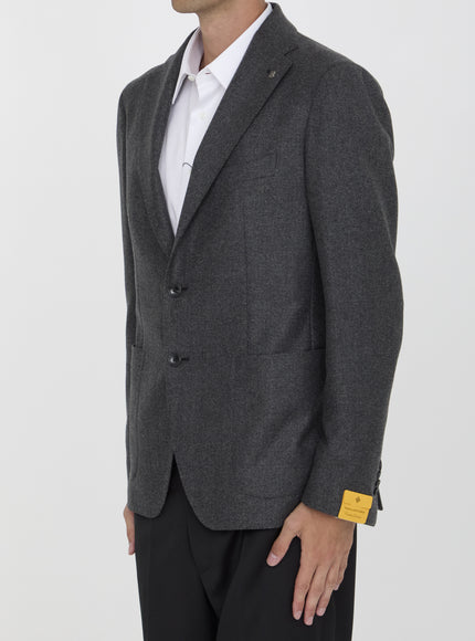 Tagliatore grey herringbone jacket side view with lapels