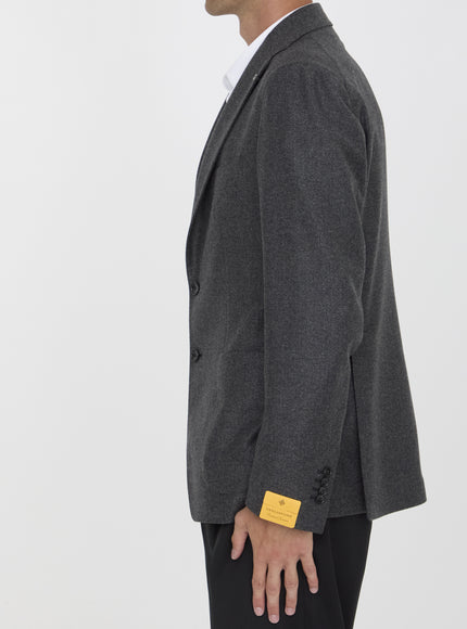 Tagliatore grey herringbone jacket side profile