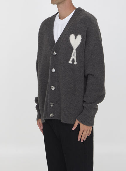 Ami Paris Ami De Coeur Cardigan In Gray Alpaca Blend