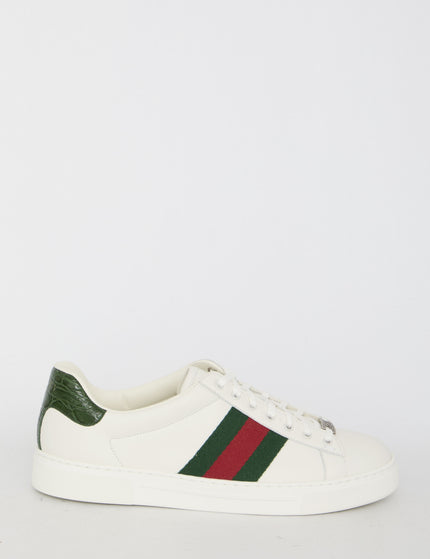 Gucci Men's Ace Sneakers With Web in White Leather
