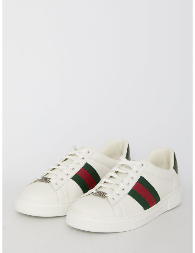 Gucci Men's Ace Sneakers With Web in White Leather