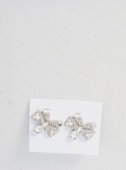 Self Portrait Small Crystal Bow Earrings In SIlver