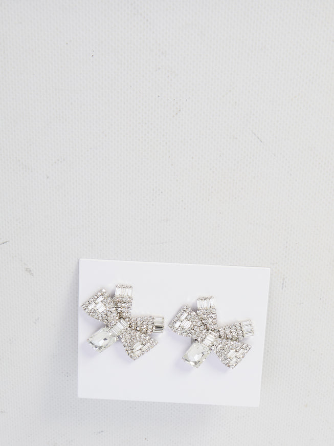 Self Portrait Small Crystal Bow Earrings In SIlver