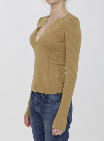 Max Mara Urlo Top side view in camel silk and cashmere