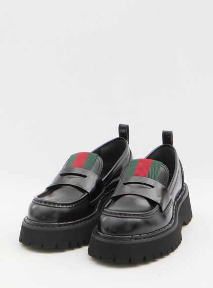 Gucci Web Stripe Leather Loafers