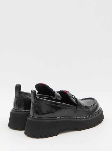 Gucci Web Stripe Leather Loafers