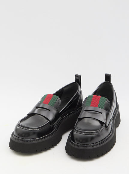 Gucci Web Stripe Leather Loafers