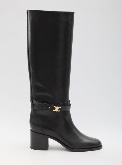 Celine Garance Triomphe Strap High Boot In Calfskin