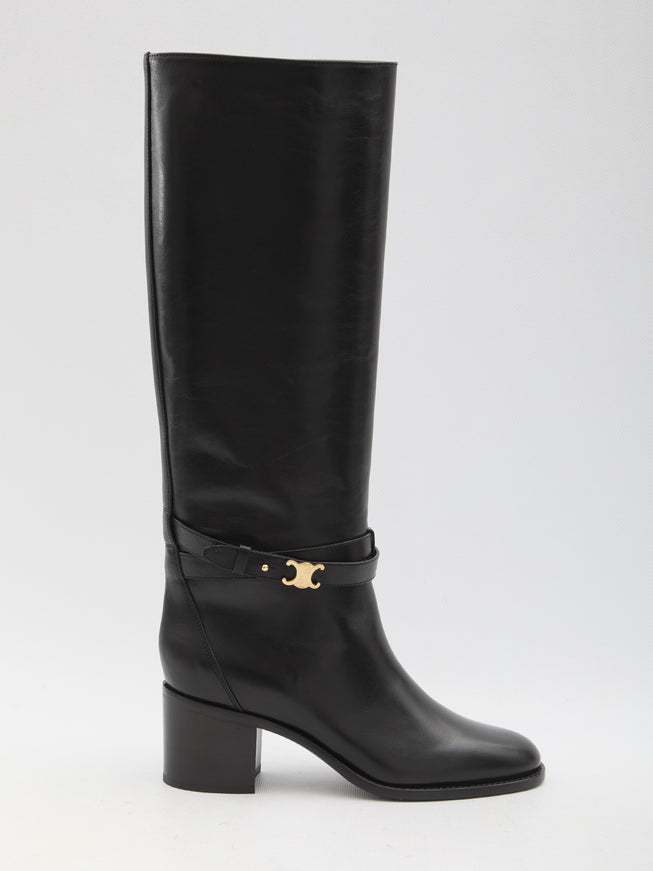 Celine Garance Triomphe Strap High Boot In Calfskin