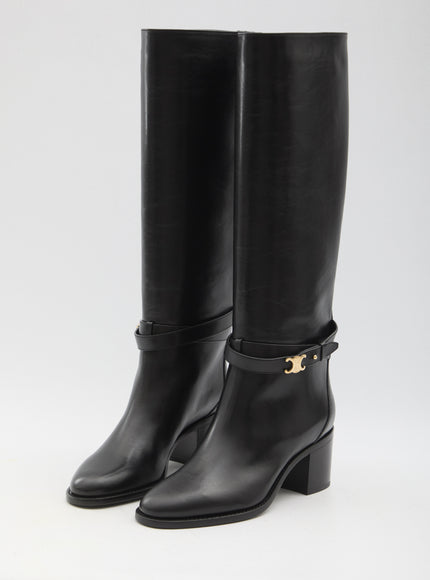 Celine Garance Triomphe Strap High Boot In Calfskin