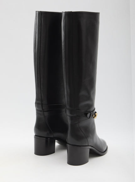 Celine Garance Triomphe Strap High Boot In Calfskin