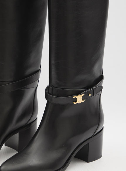 Celine Garance Triomphe Strap High Boot In Calfskin