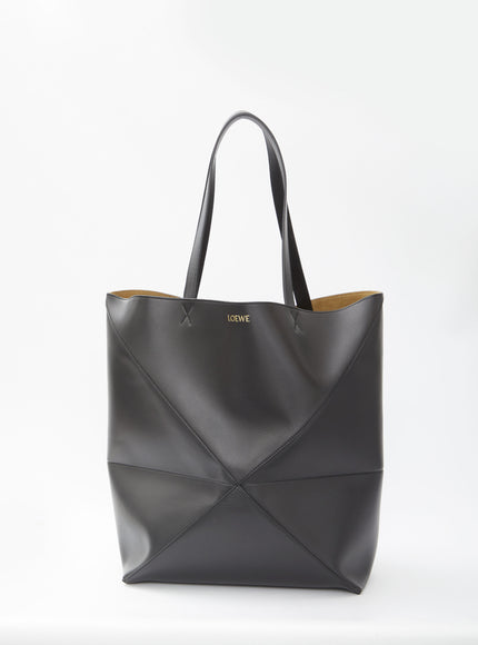 Loewe XL Puzzle Fold Tote Bag in Shiny Black Leather