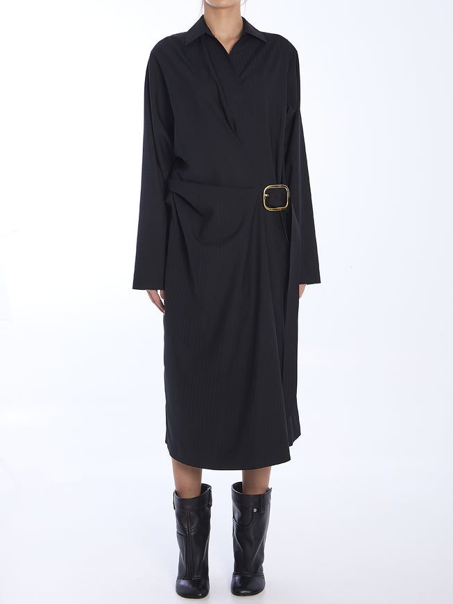 Loewe Belted Wrap Wool Midi Dress