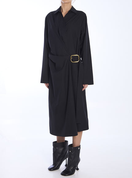 Loewe Belted Wrap Wool Midi Dress