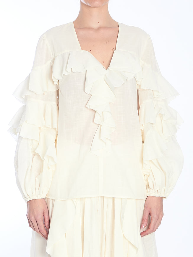 Zimmermann Ruffled Ivory Blouse