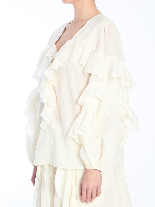 Zimmermann Ruffled Ivory Blouse