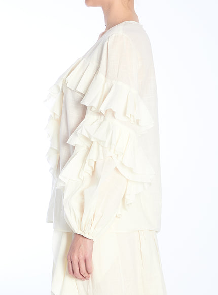 Zimmermann Ruffled Ivory Blouse