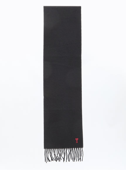 Ami Paris Ami De Coeur black wool scarf with embroidery