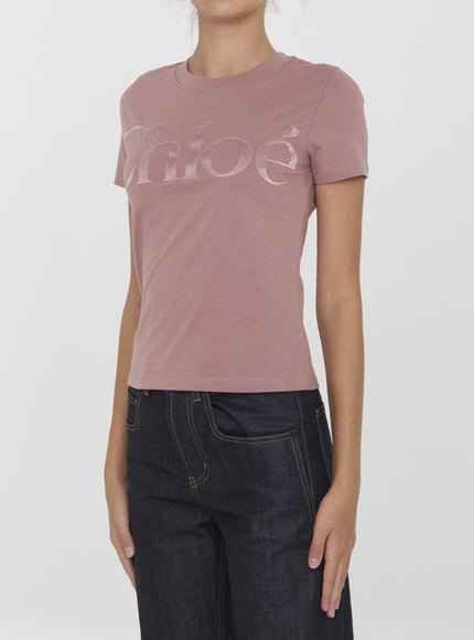 Chloe Logo Pink Jersey T-shirt